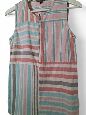 Tommy Bahama Pink and Teal Striped Sleeveless Dress with Front Zip Linen